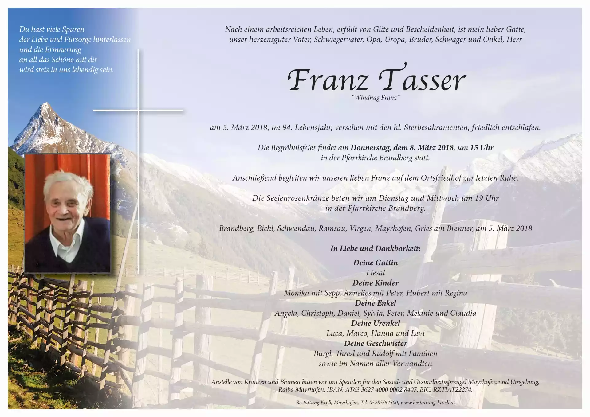 Parte von Franz Tasser